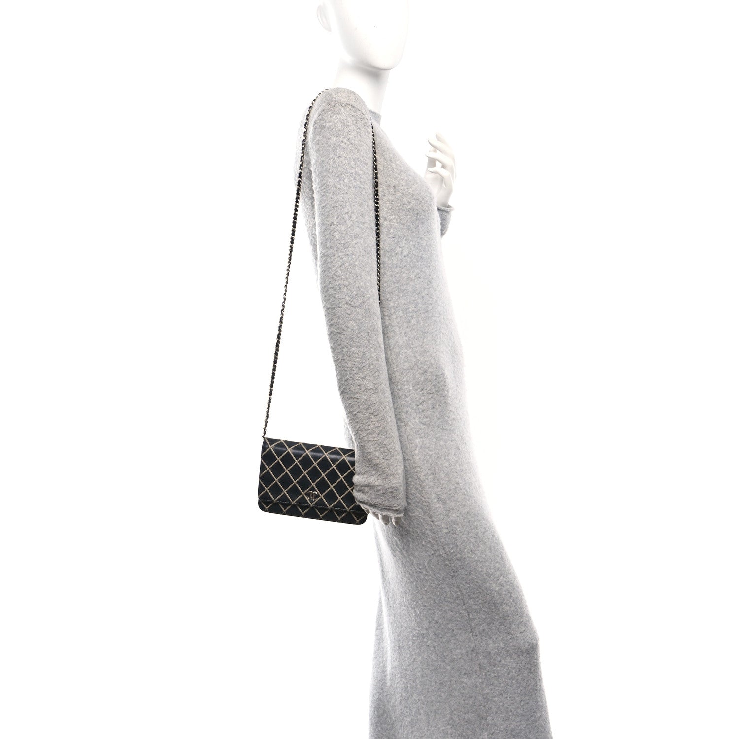 Chanel Calfskin Diamond Stitch Wallet On Chain WOC Black 2 of 11