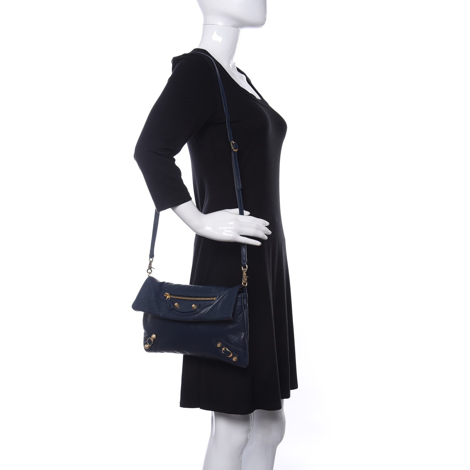 Balenciaga Agneau Giant 12 Gold Hardware Envelope Strap Clutch Bleu Obscur 2 of 10