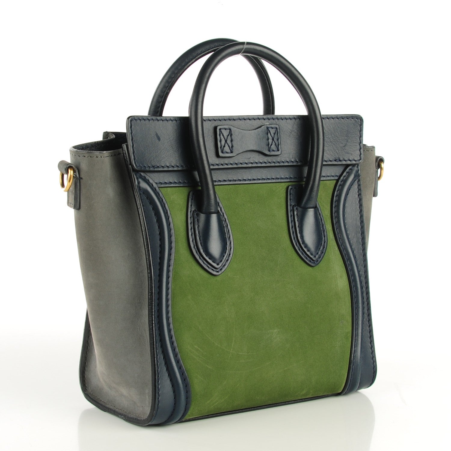Celine Nubuck Smooth Calfskin Nano Tri-Color Luggage Green 4 of 10