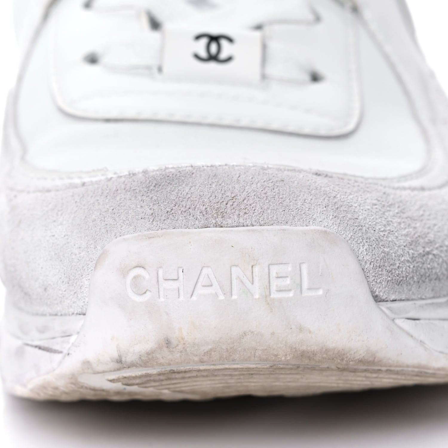 Chanel Suede Calfskin Fabric CC Sneakers 40.5 White 10 of 10