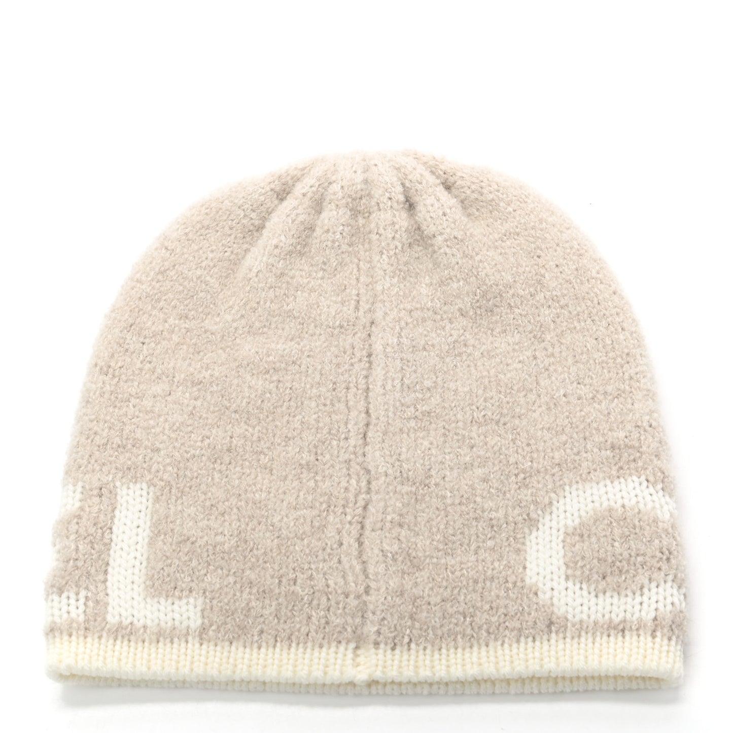 Cashmere Wool Silk Logo Beanie Hat Beige White