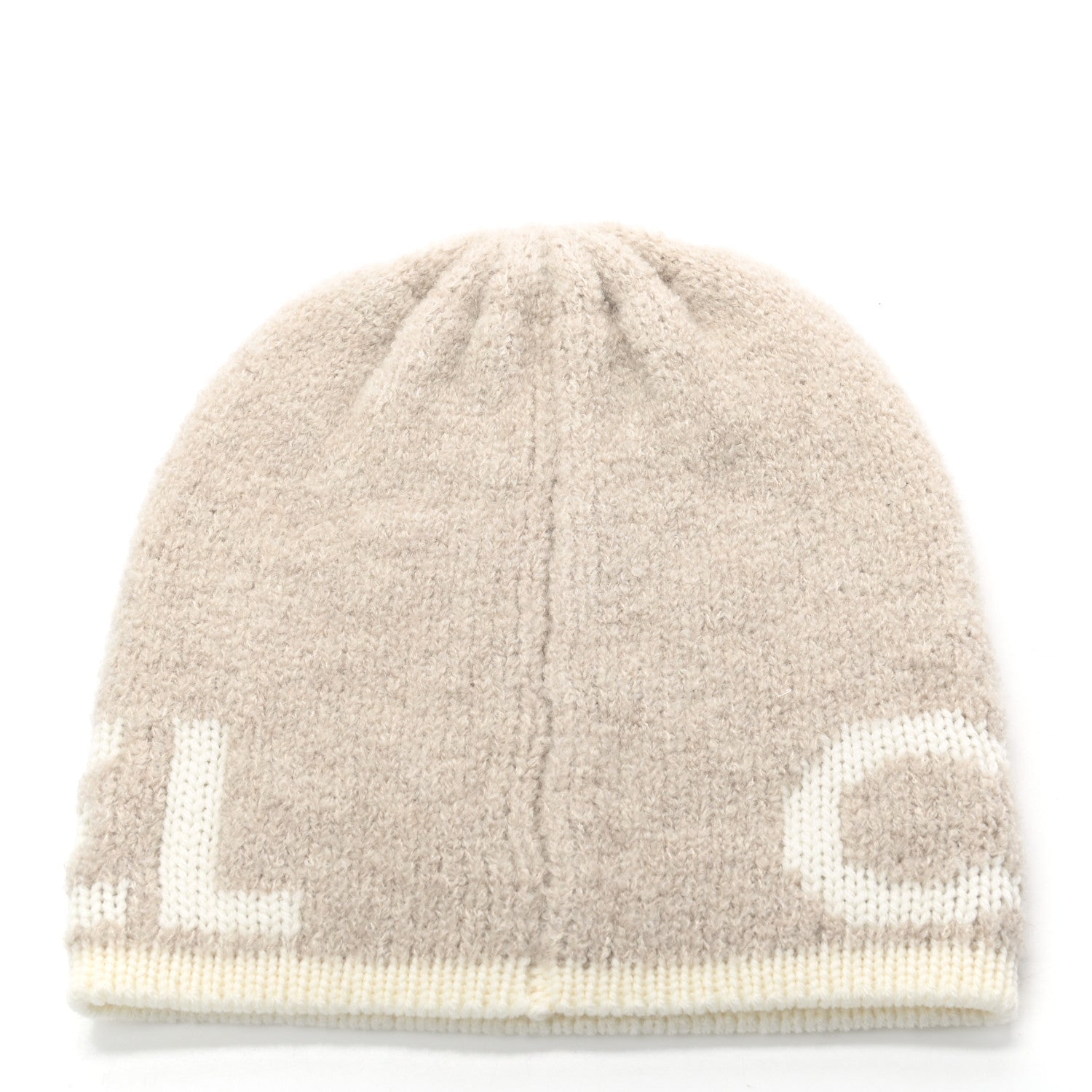 Chanel Cashmere Wool Silk Logo Beanie Hat Beige White 3 of 4
