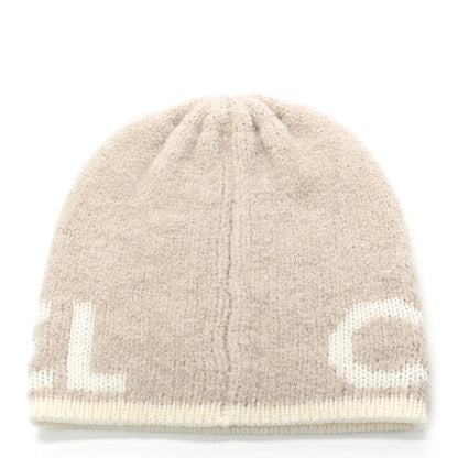 Chanel Cashmere Wool Silk Logo Beanie Hat Beige White 3 of 4