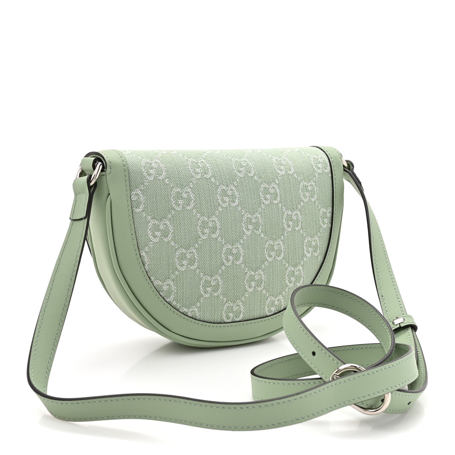 Gucci Denim GG Monogram Calfskin Mini Ophidia Flap Shoulder Bag Pale Green 3 of 10