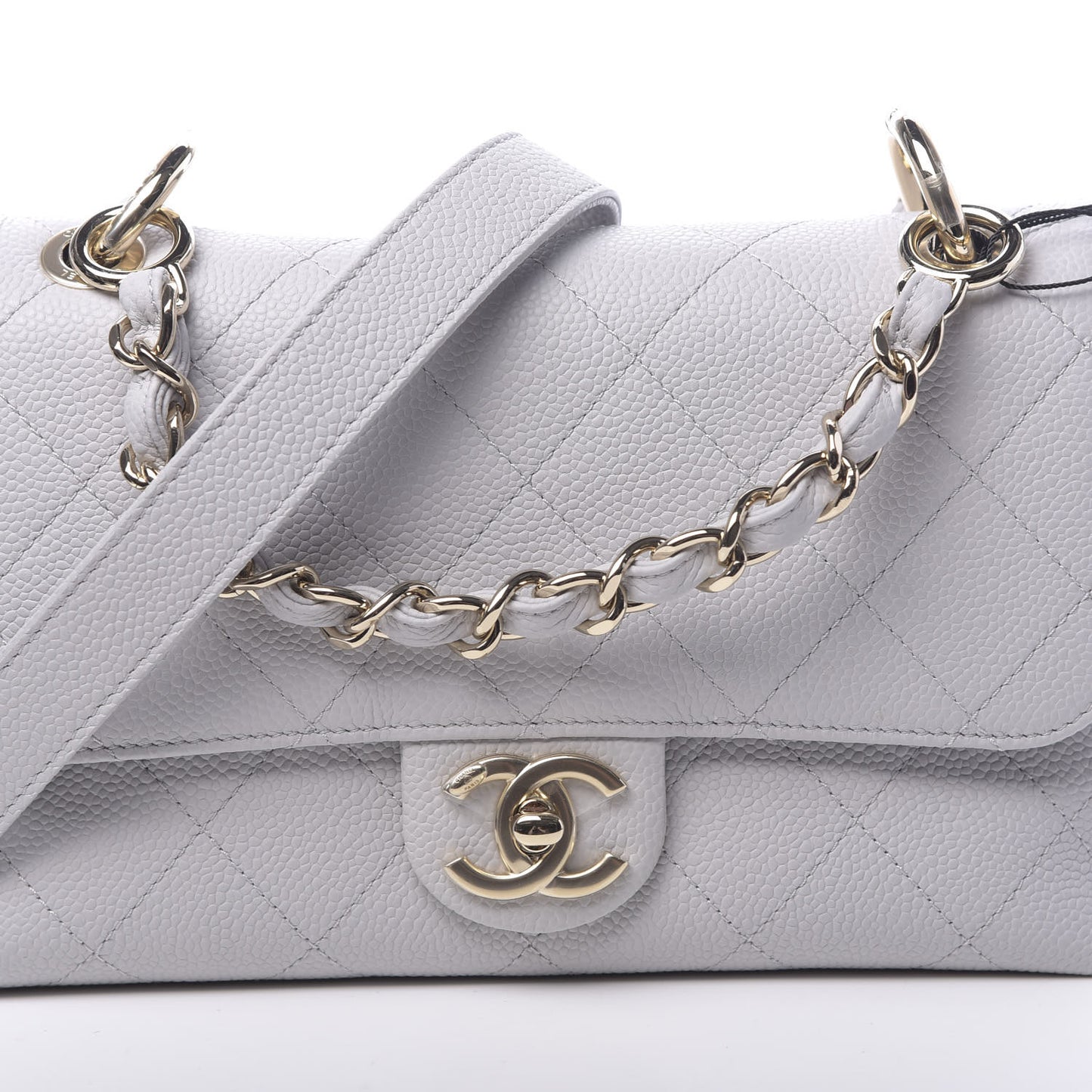 Grained Calfskin Quilted Single Flap Grey