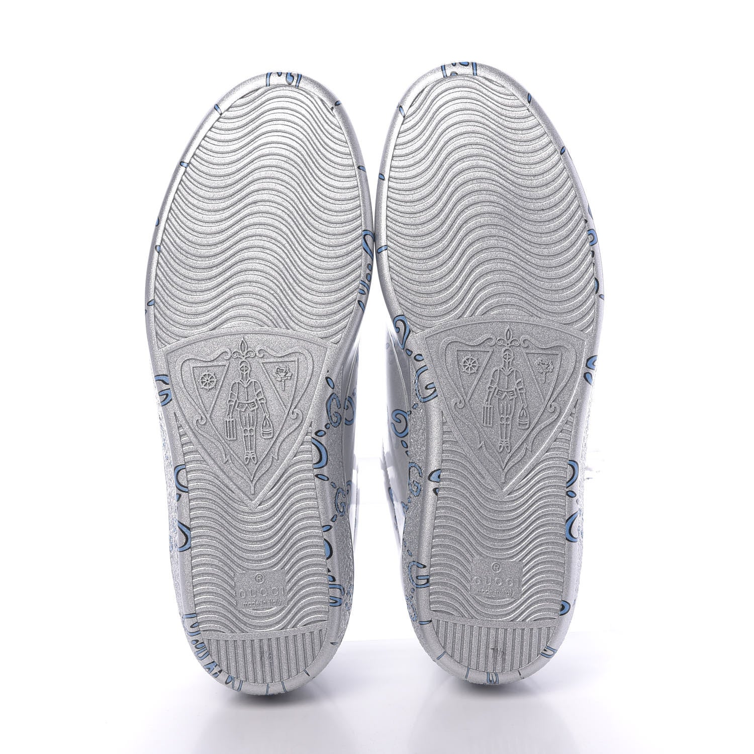 Gucci Miro Rubber Wax GucciGhost Print Mens New Ace Sneakers 7.5 Silver 6 of 9