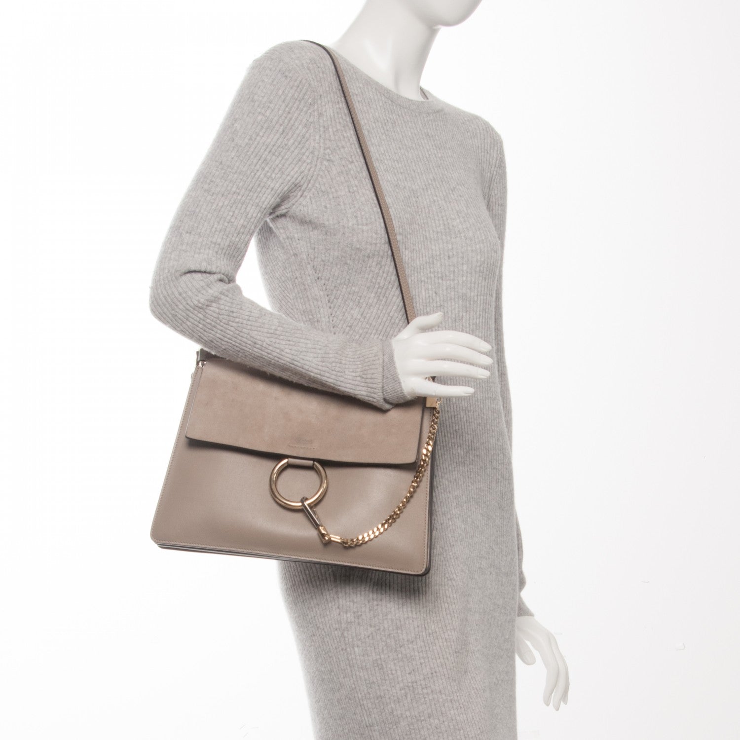Chloe Calfskin Suede Medium Faye Shoulder Bag Motty Grey 2 of 7