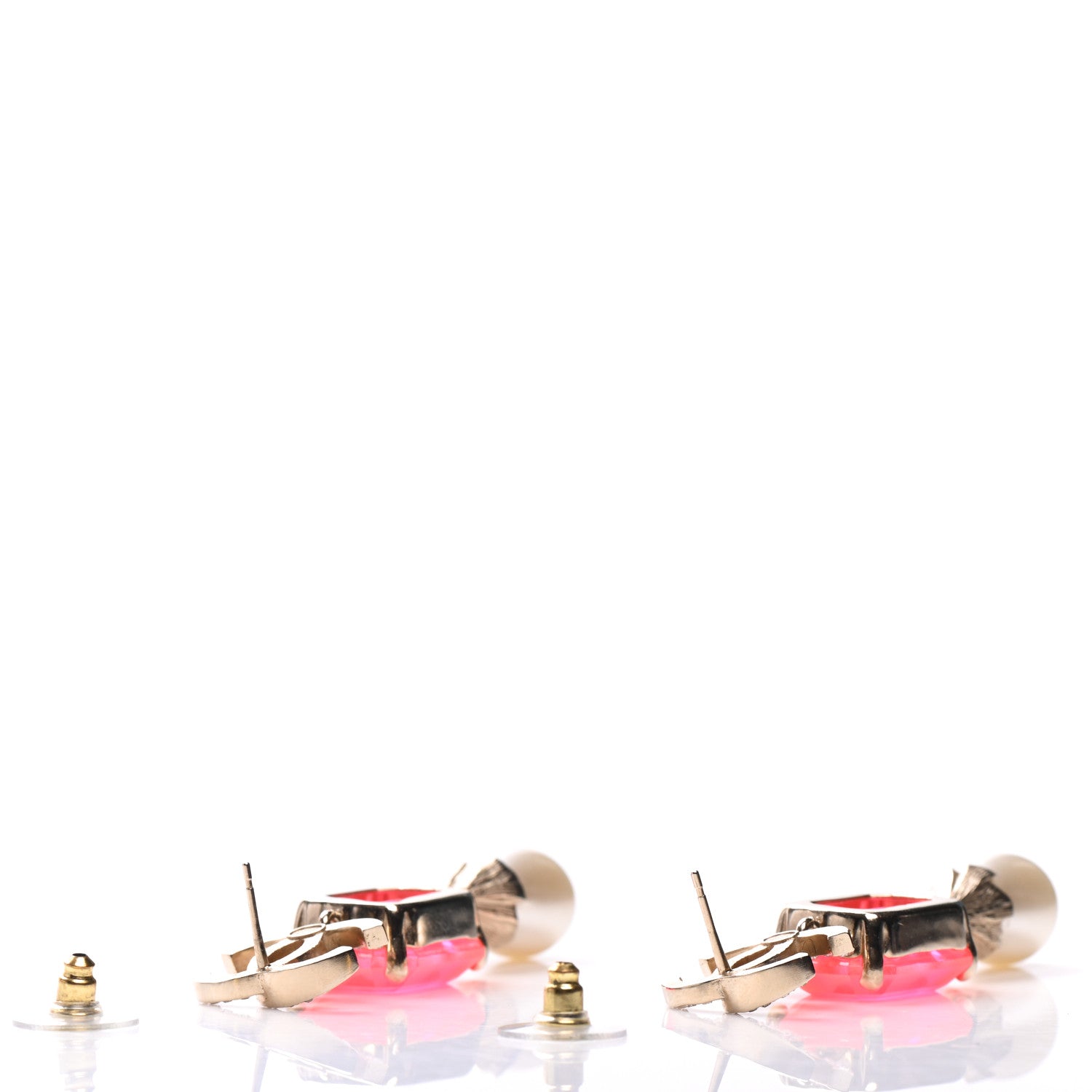 Chanel Metal Crystal Pearl CC Earrings Gold Pink 3 of 5