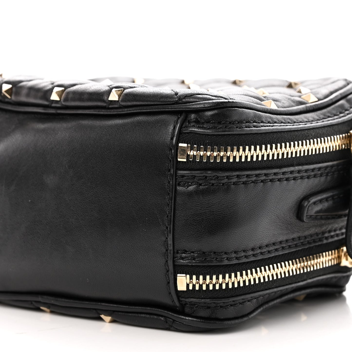 Nappa Rockstud Spike Double Zip Camera Crossbody Bag Black