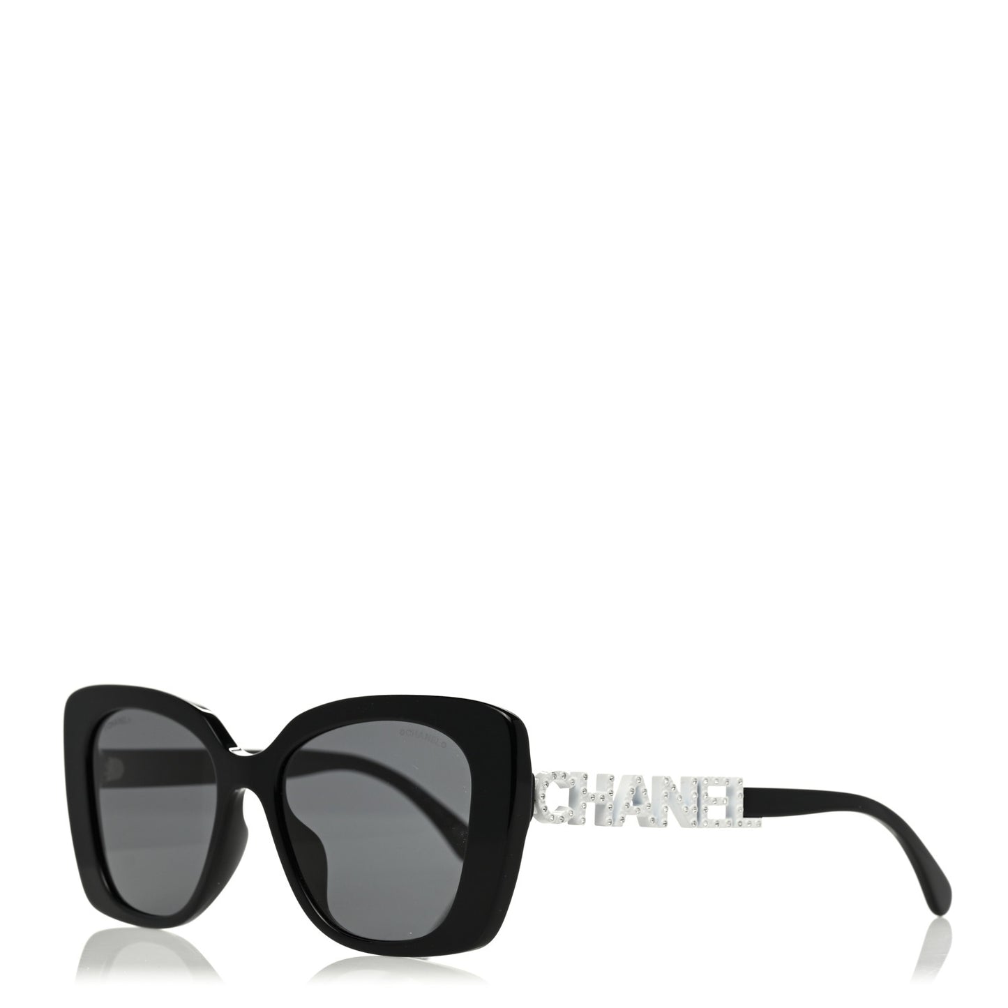 Acetate Strass Square Sunglasses Black White