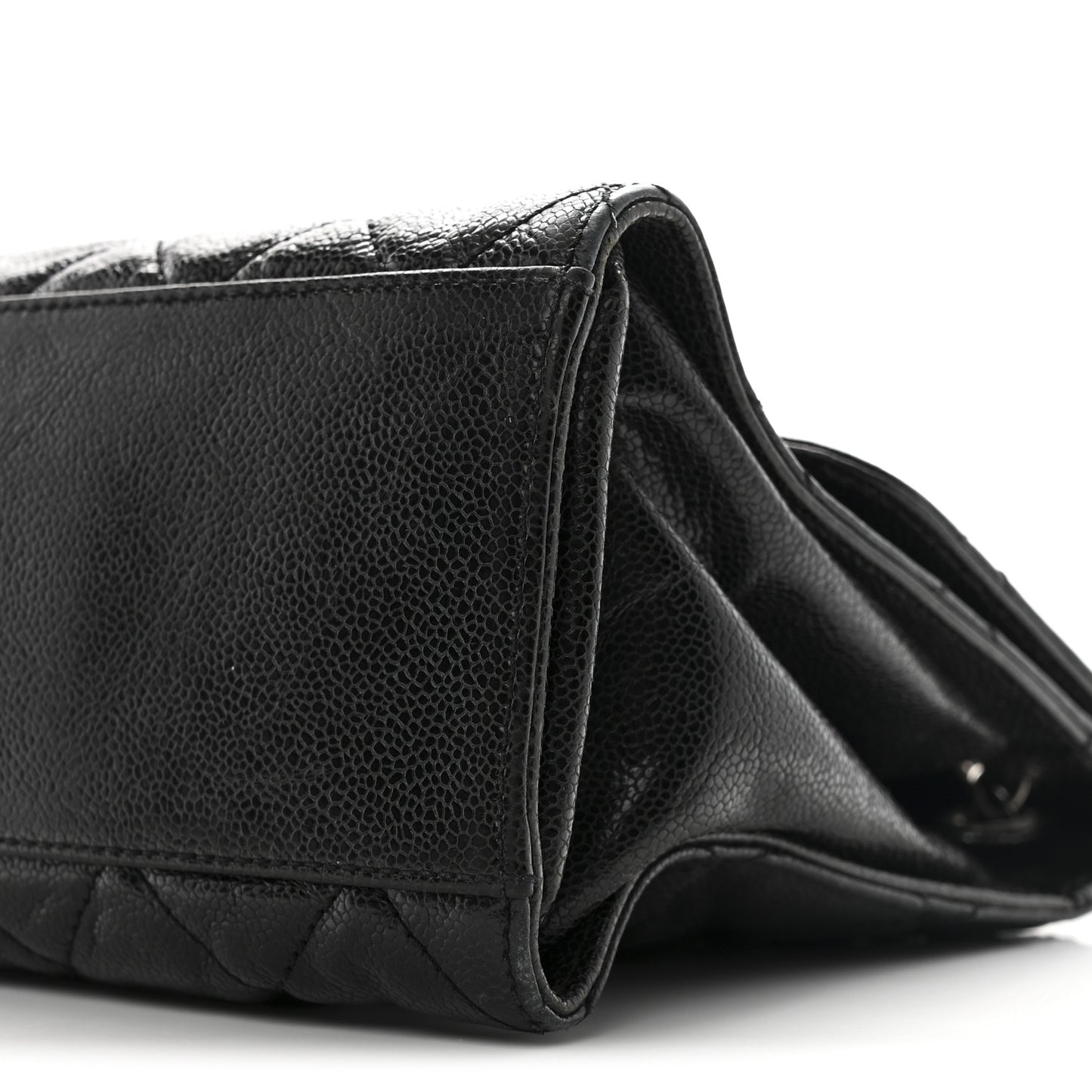 Crumpled Grained Calfskin Jumbo CC Crave Flap Black