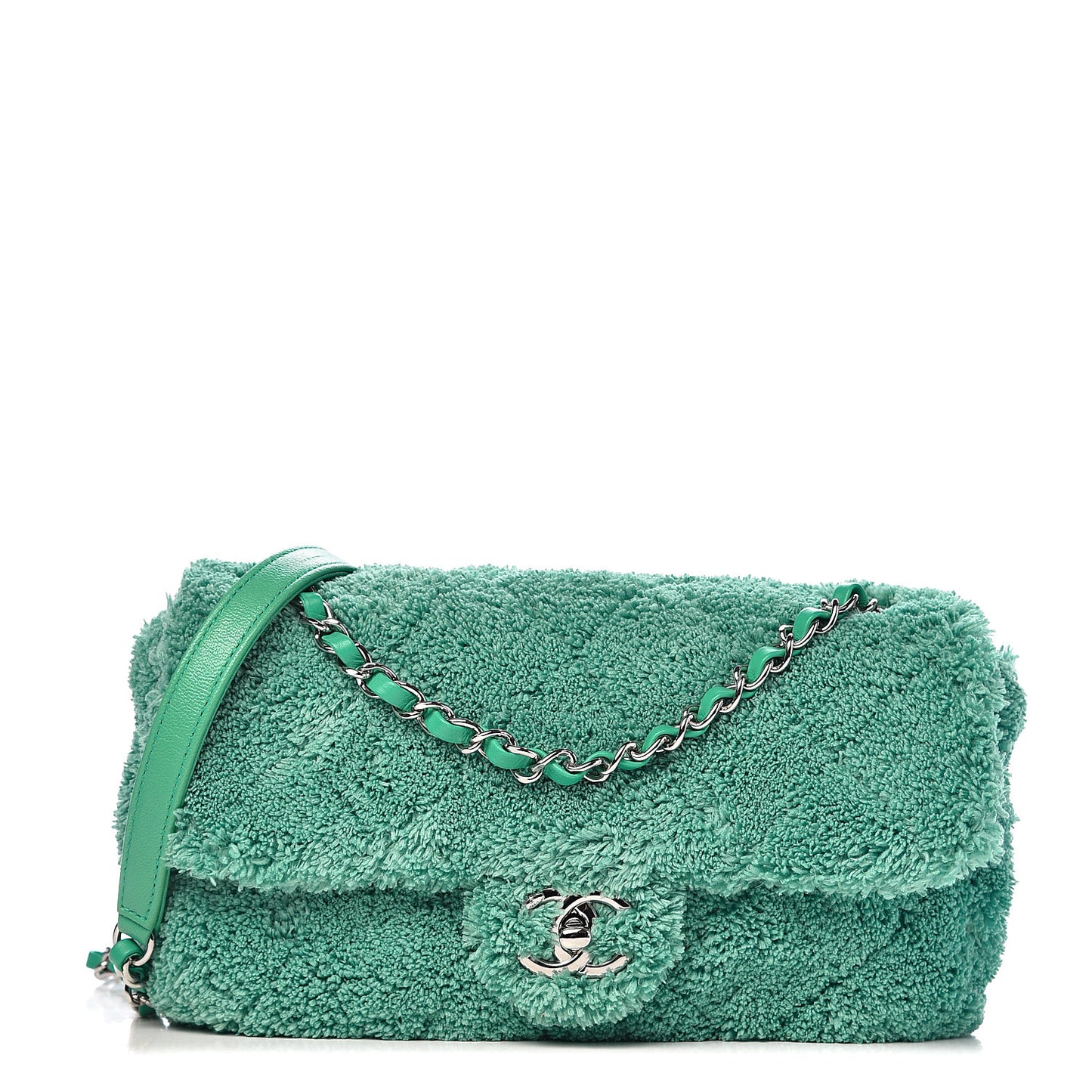 Lambskin Calfskin Mixed Fibers Quilted Medium Flap Green