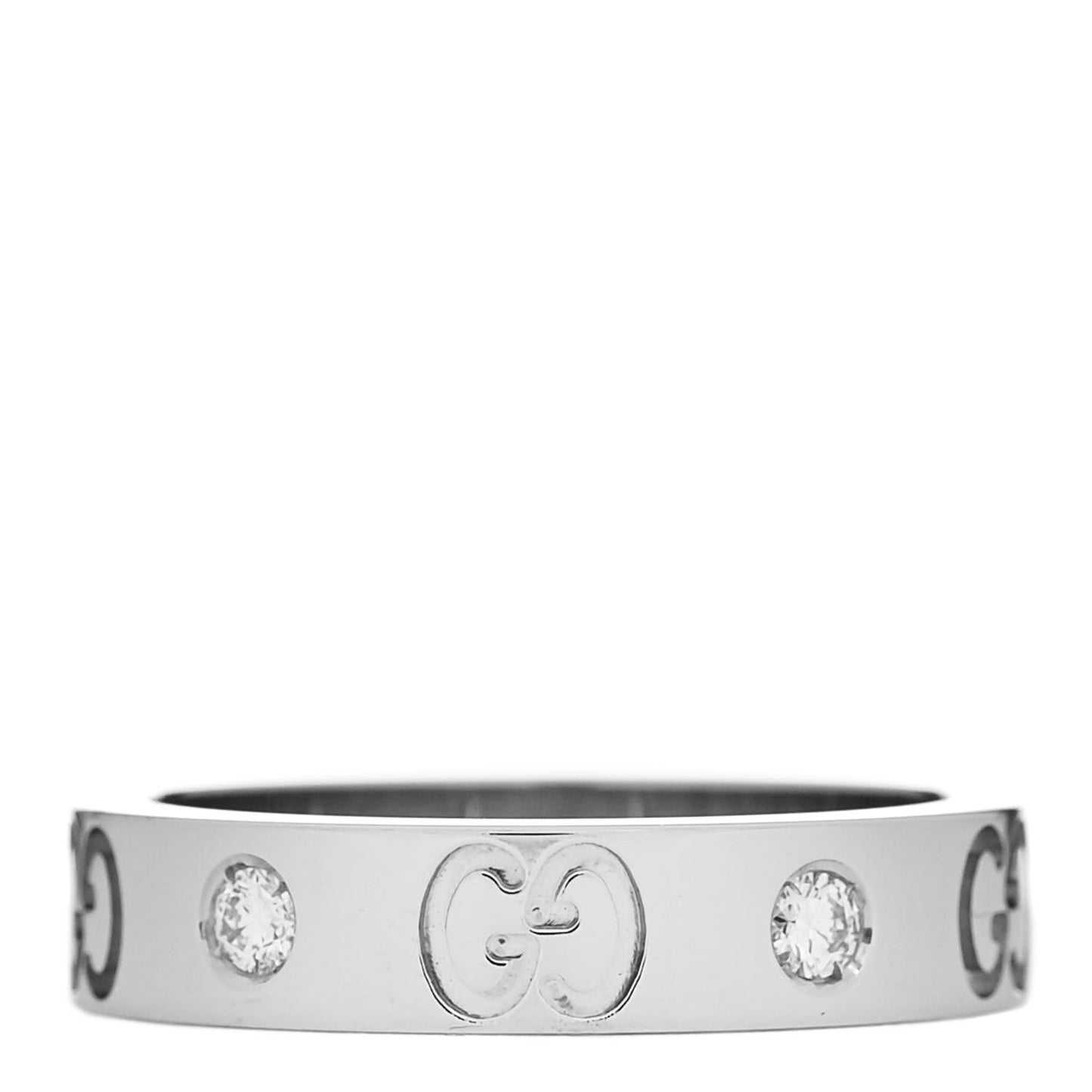 18K White Gold Diamond Icon Band Ring 49 4.75