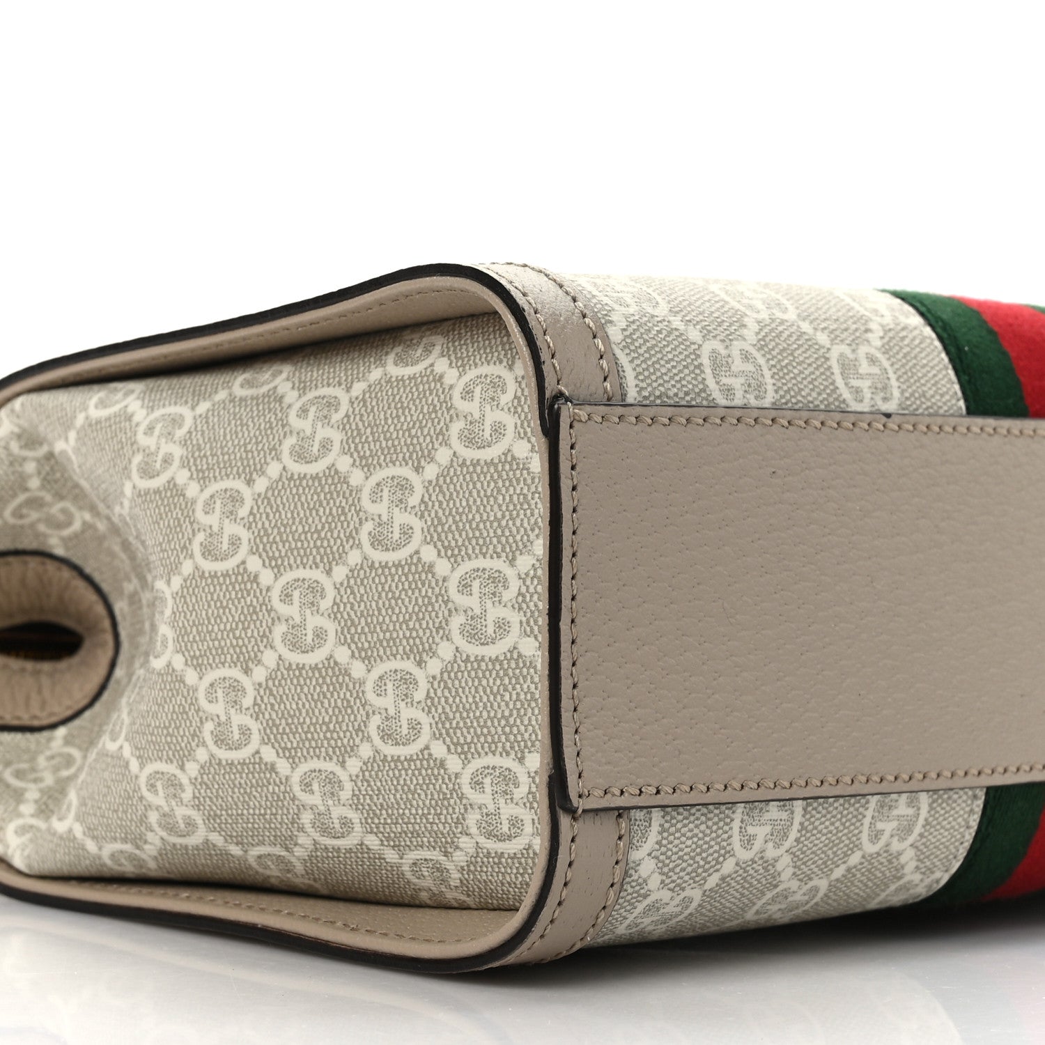 Gucci GG Supreme Monogram Textured Dollar Calfskin Web Small Ophidia Tote Bag Beige Mystic White Oatmeal 8 of 9