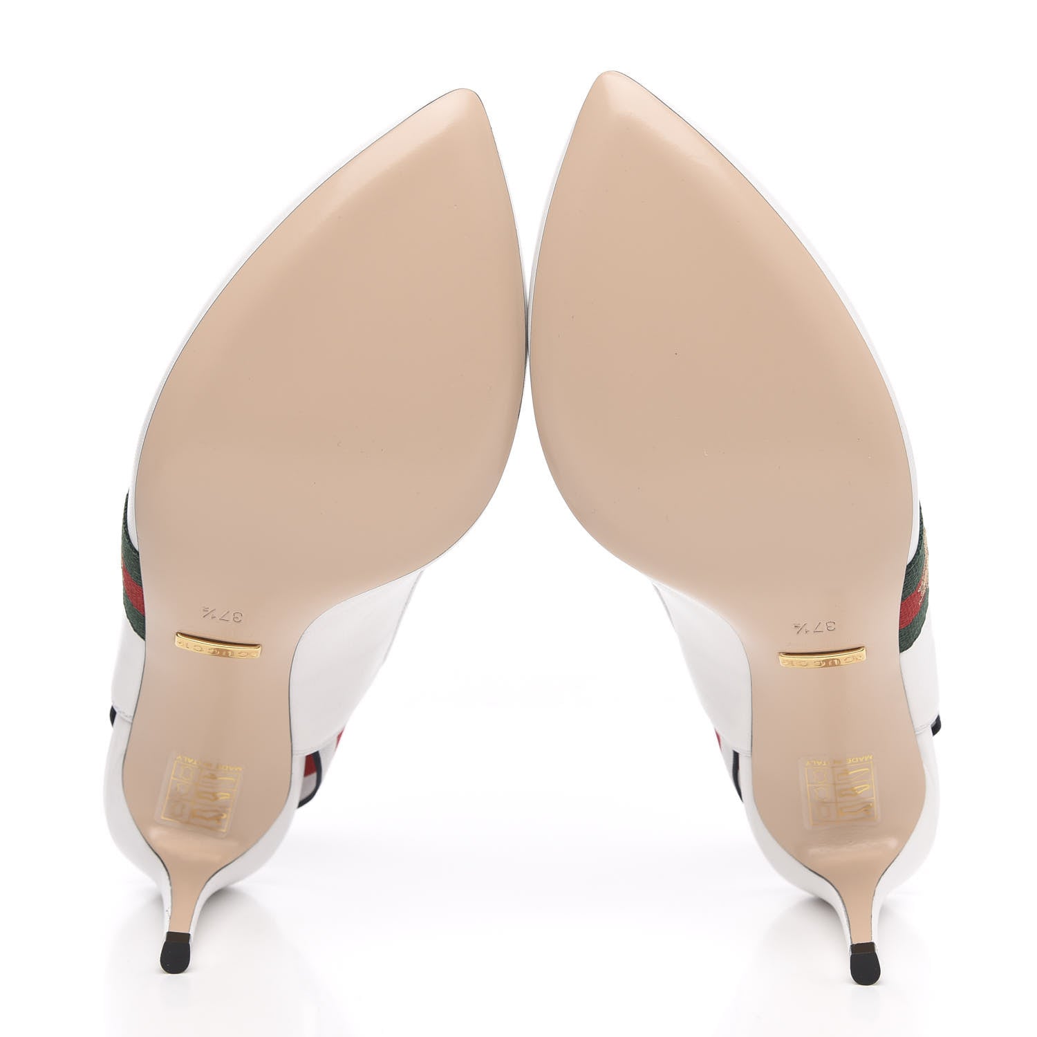 Gucci Malaga Kid Web Sylvie Mid Heel Slingback Pumps 37.5 White 5 of 9