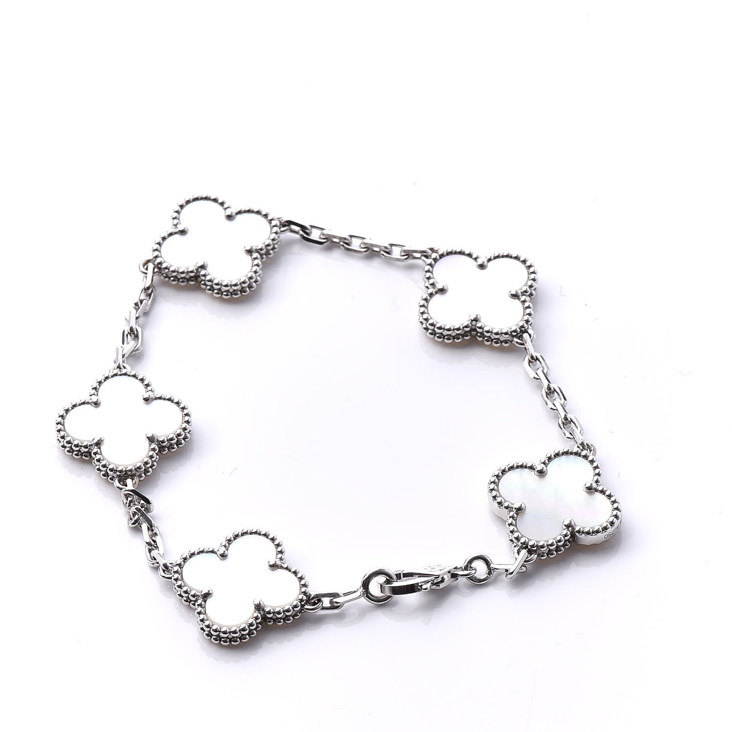 Van Cleef & Arpels 18K White Gold Mother of Pearl 5 Motifs Vintage Alhambra Bracelet 3 of 7