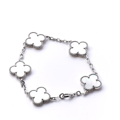 Van Cleef & Arpels 18K White Gold Mother of Pearl 5 Motifs Vintage Alhambra Bracelet 3 of 7