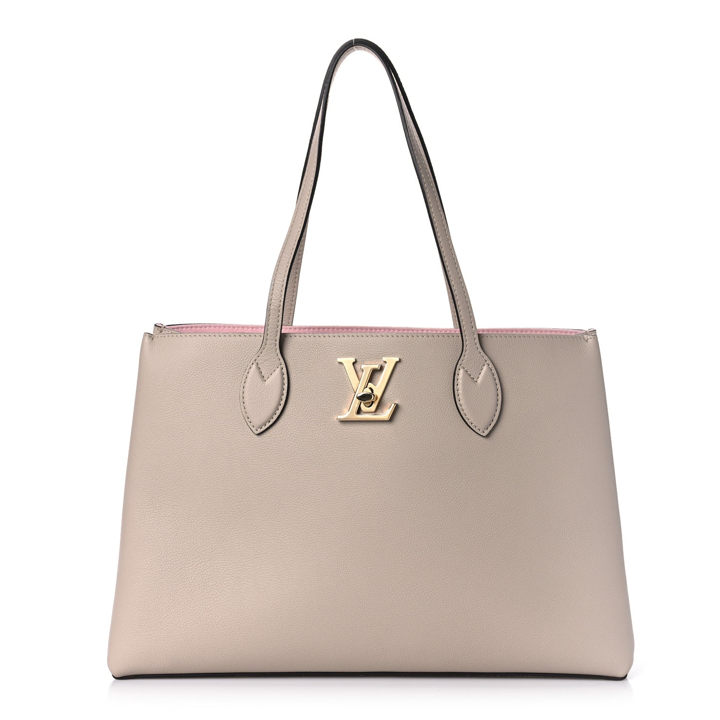Grained Calfskin Lockme Shopper Greige