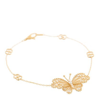 Gucci 18K Yellow Gold Diamond Le Marche Des Merveilles Butterfly Bracelet 17 1 of 4