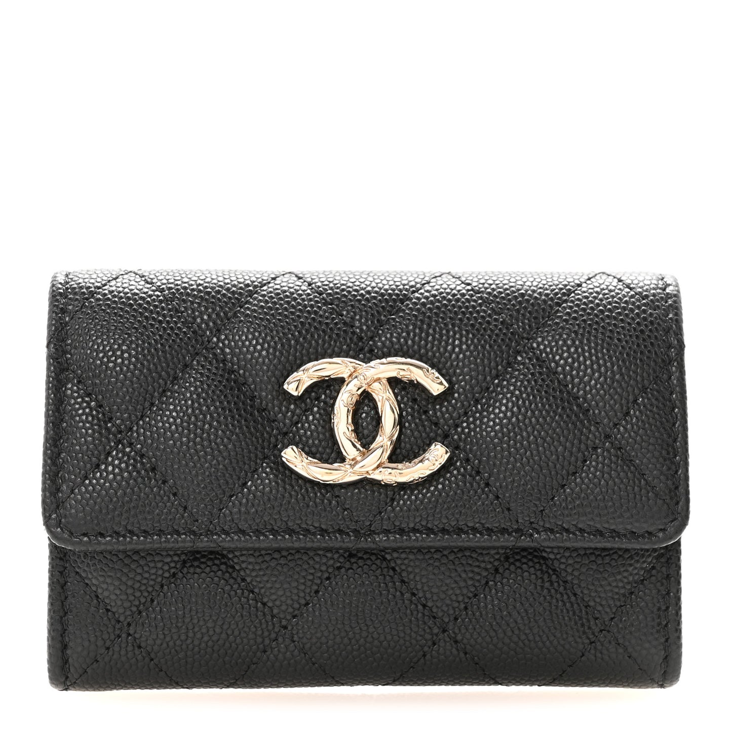 Caviar Quilted CC Flap Card Holder Black