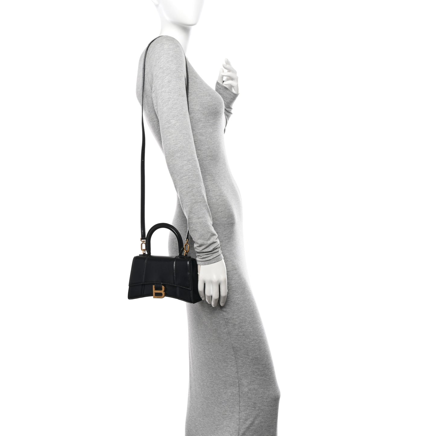 Shiny Box Calfskin Hourglass Top Handle Bag XS Black