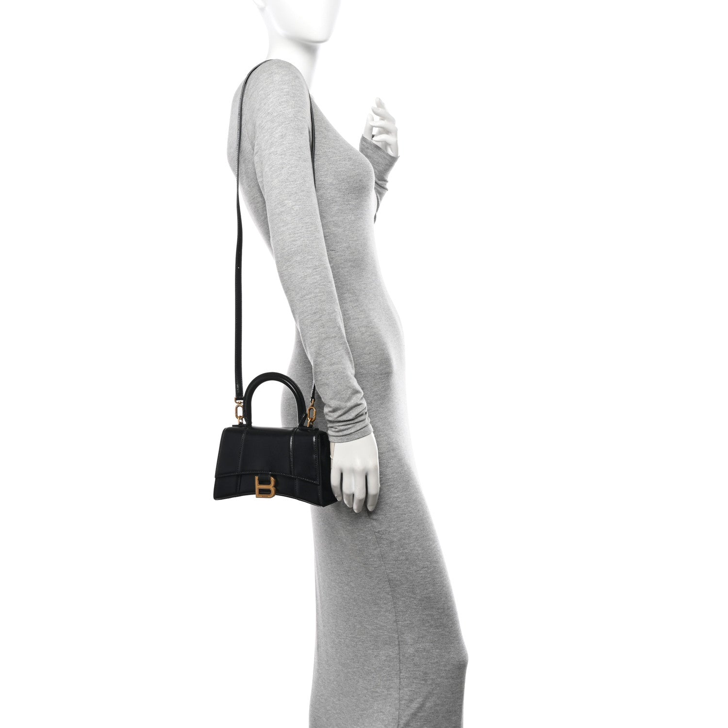 Balenciaga Shiny Box Calfskin Hourglass Top Handle Bag XS Black 2 of 15