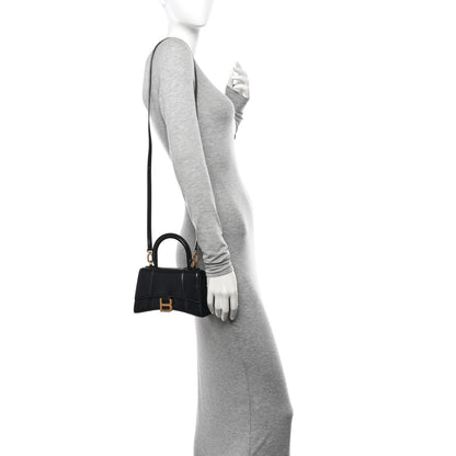 Balenciaga Shiny Box Calfskin Hourglass Top Handle Bag XS Black 2 of 15