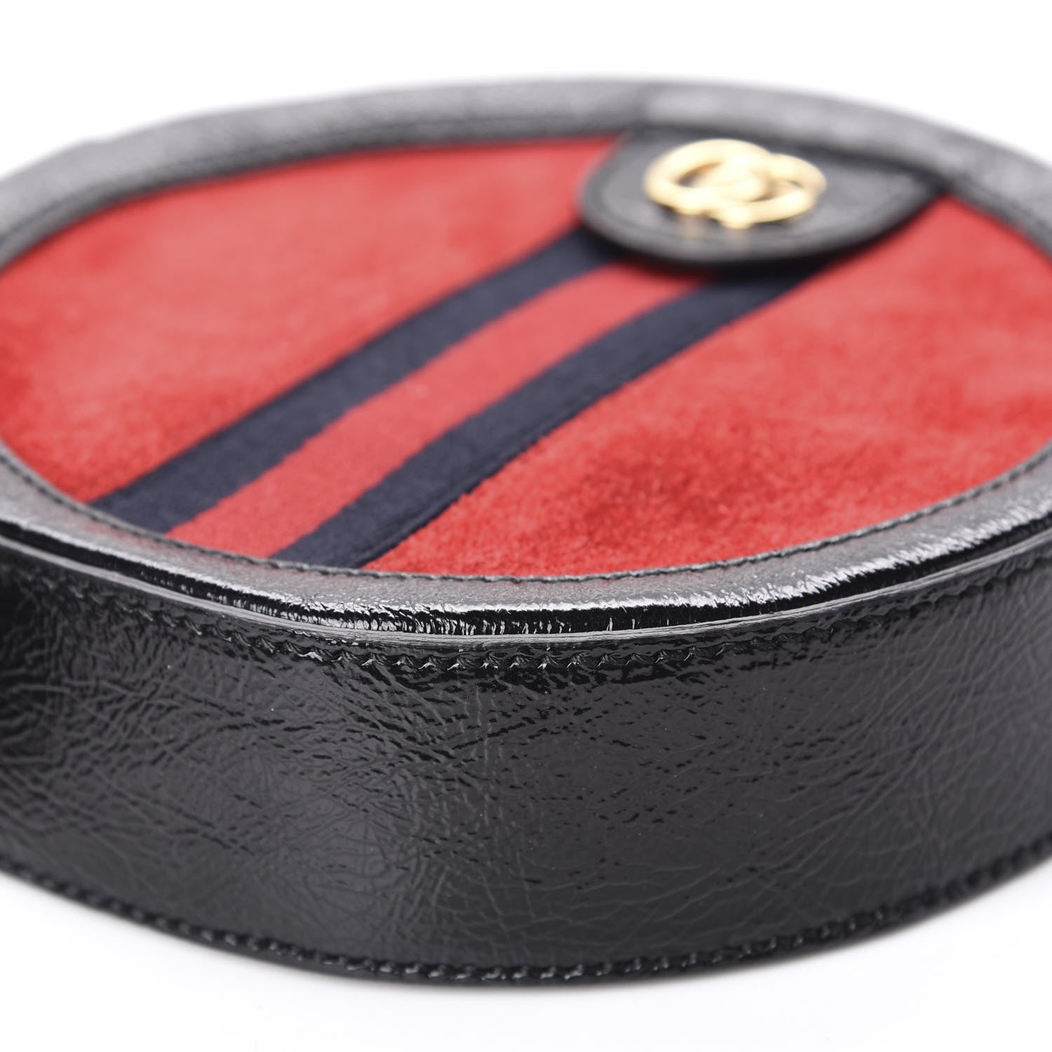 Gucci Suede Patent Web Mini Ophidia Round Shoulder Bag Hibiscus Red Black 7 of 10