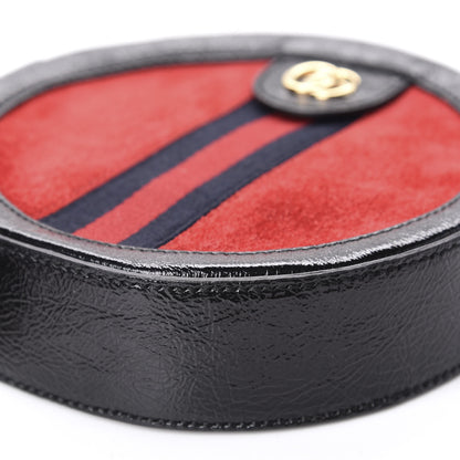 Gucci Suede Patent Web Mini Ophidia Round Shoulder Bag Hibiscus Red Black 7 of 10