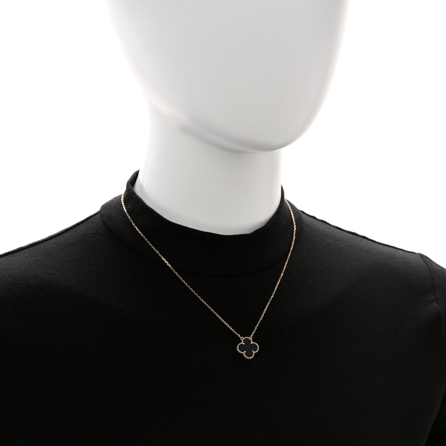 18K Yellow Gold Black Onyx Vintage Alhambra Pendant Necklace