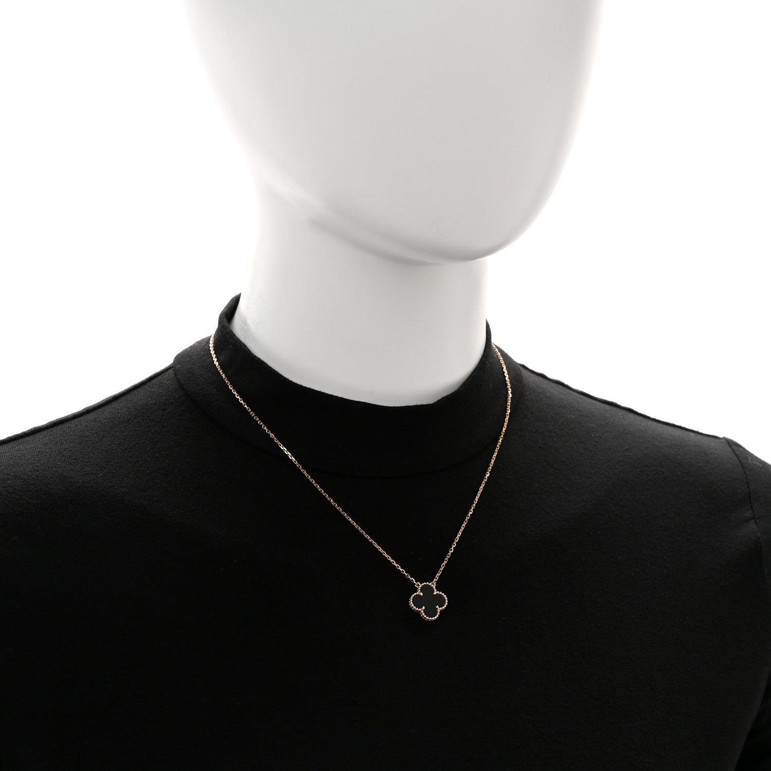 Van Cleef & Arpels 18K Yellow Gold Black Onyx Vintage Alhambra Pendant Necklace 2 of 7