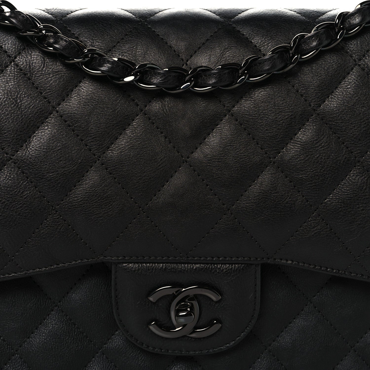 Chanel Crumpled Calfskin Quilted Jumbo Double Flap So Black 8 of 11