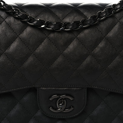 Chanel Crumpled Calfskin Quilted Jumbo Double Flap So Black 8 of 11