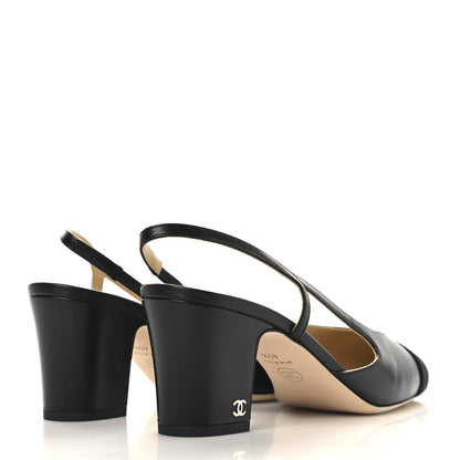 Chanel Goatskin Grosgrain Cap Toe CC Slingback Pumps 40.5 Black 5 of 10