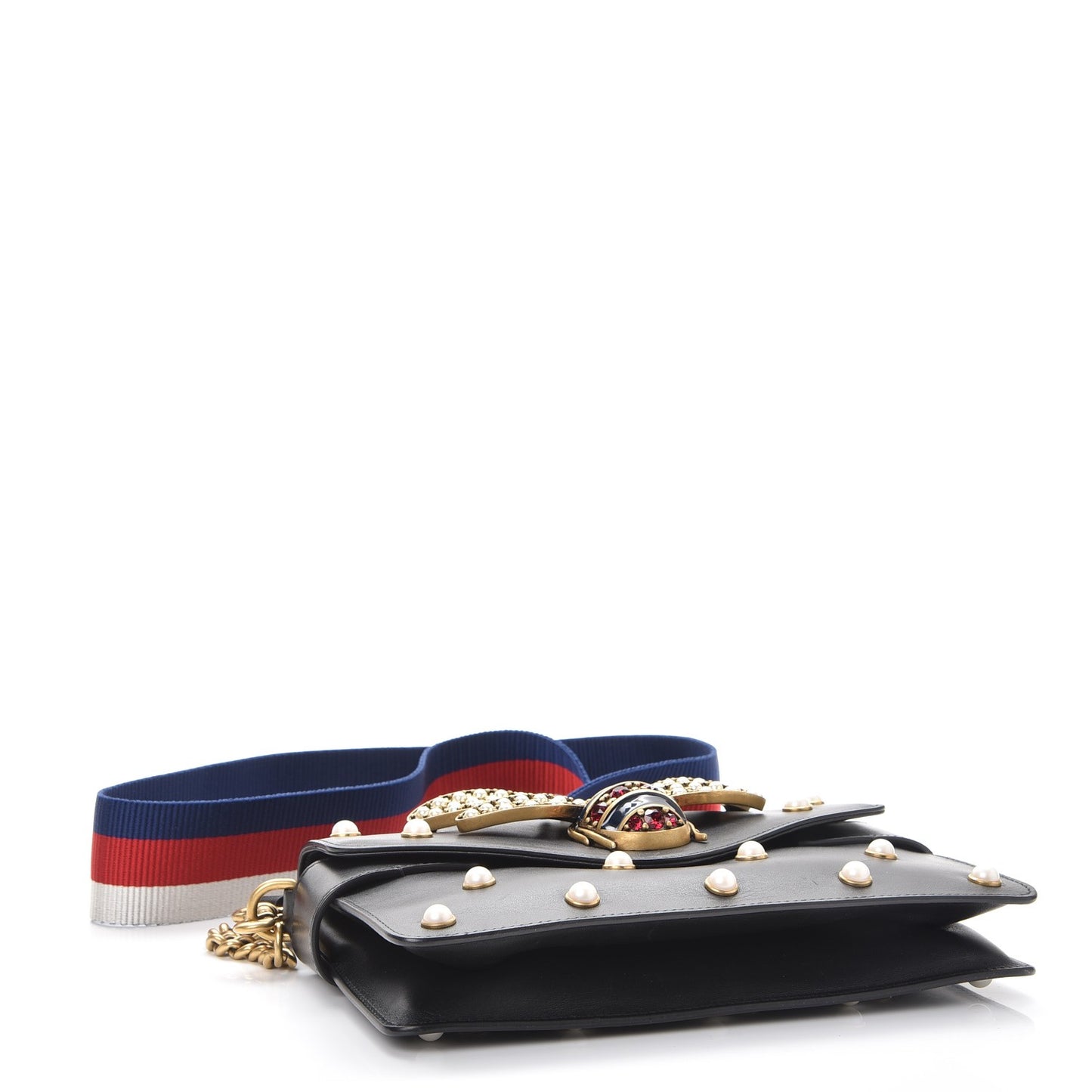 Nappa Pearl Studded Mini Queen Margaret Broadway Shoulder Bag Black