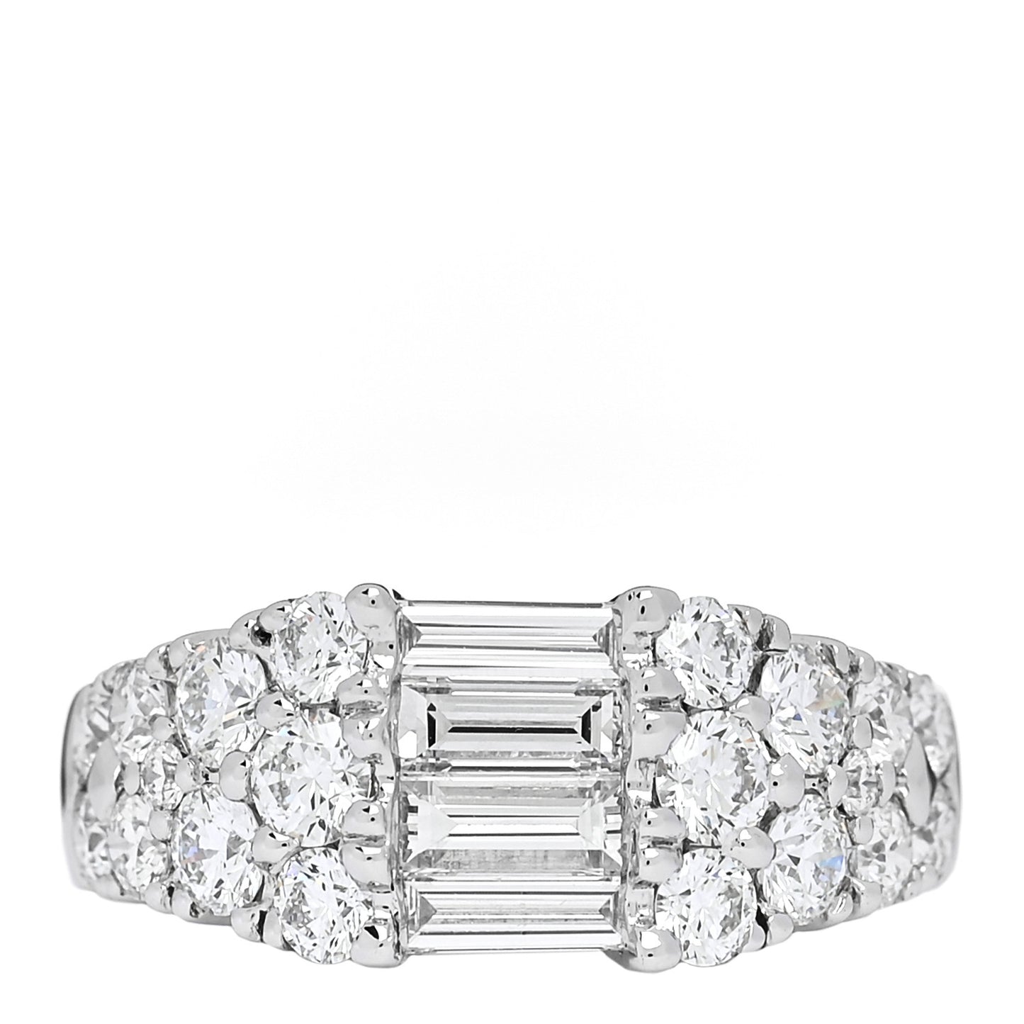 18K White Gold Diamond 1.92ctw Baguette Round Cut Ring 50 5.25