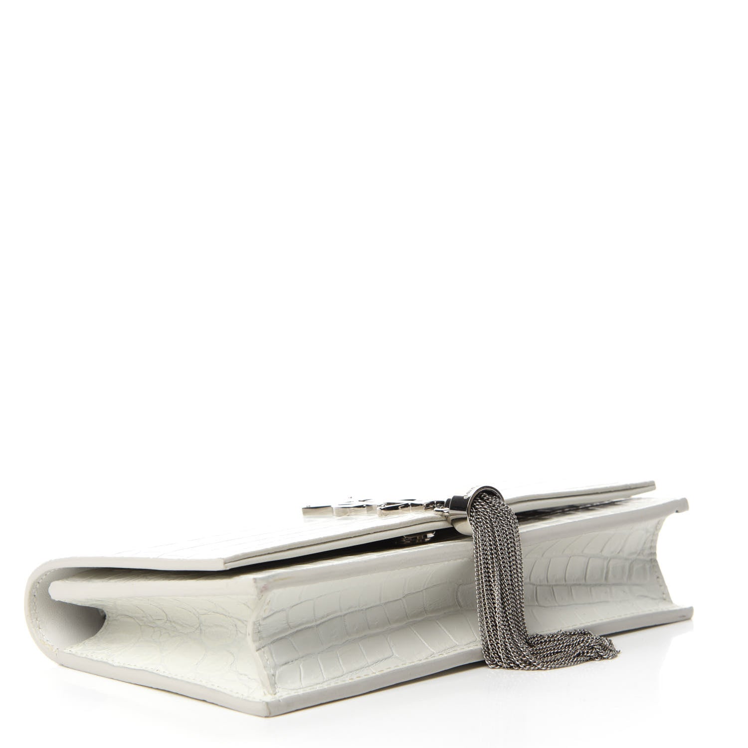 Saint Laurent Calfskin Crocodile Embossed Kate Monogram Tassel Chain Wallet Cremasoft 4 of 9
