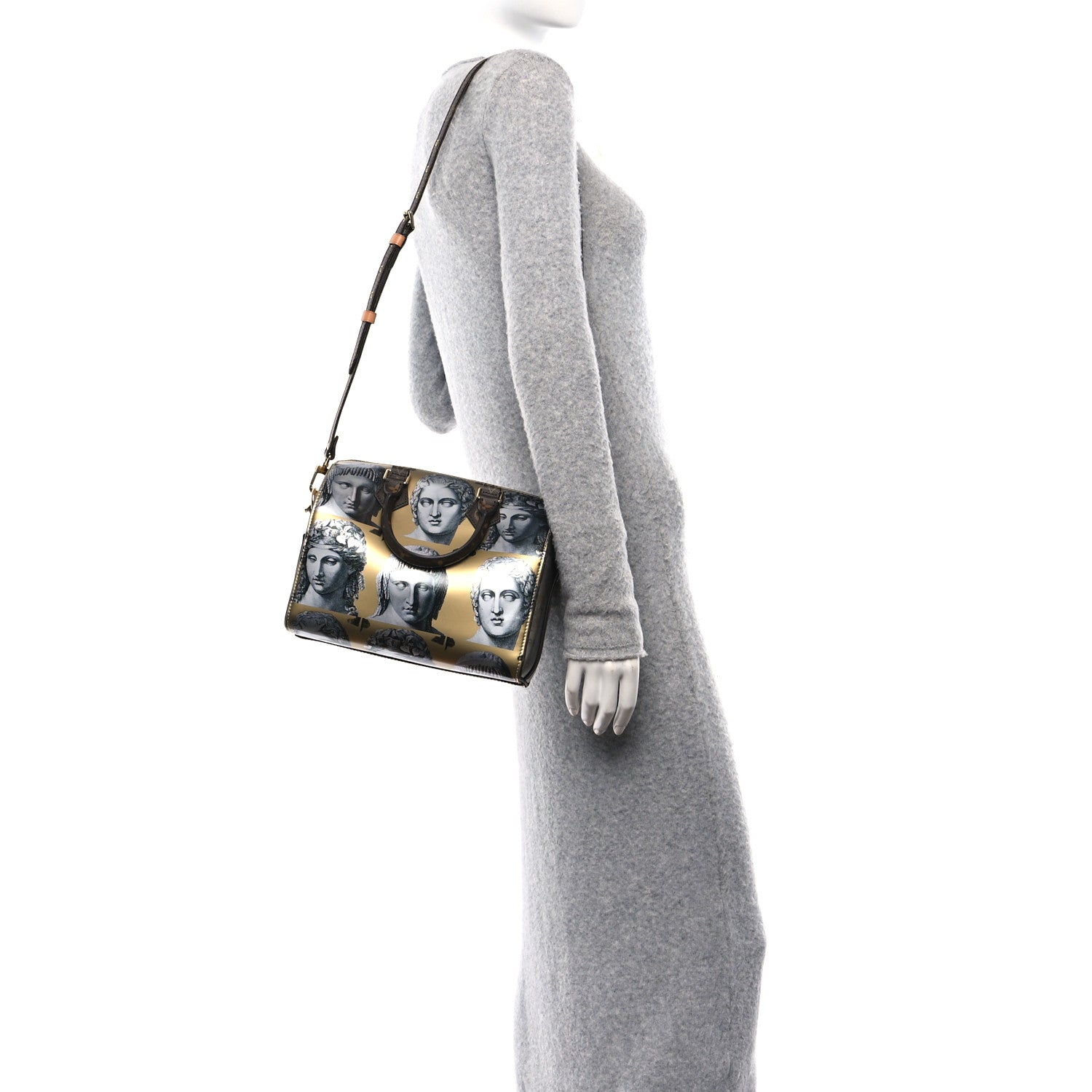 Louis Vuitton X FORNASETTI Calfskin Fornasetti Speedy Bandouliere 25 Gold 2 of 9