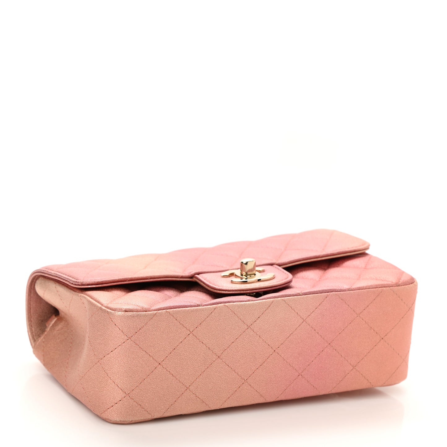Metallic Lambskin Quilted Ombre Mini Rectangular Flap Pink
