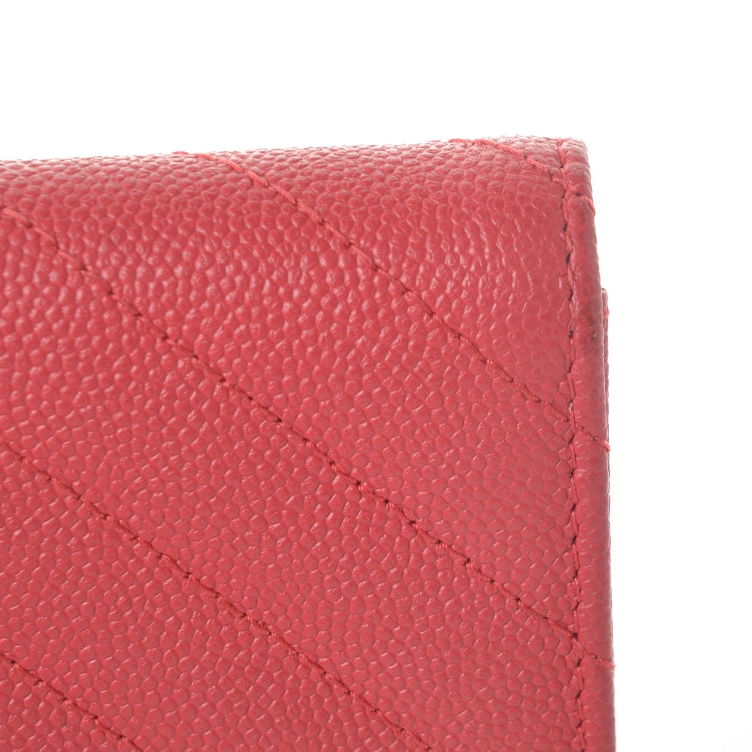 Chanel Caviar Chevron Quilted Card Holder Wallet Light Red 10 of 13