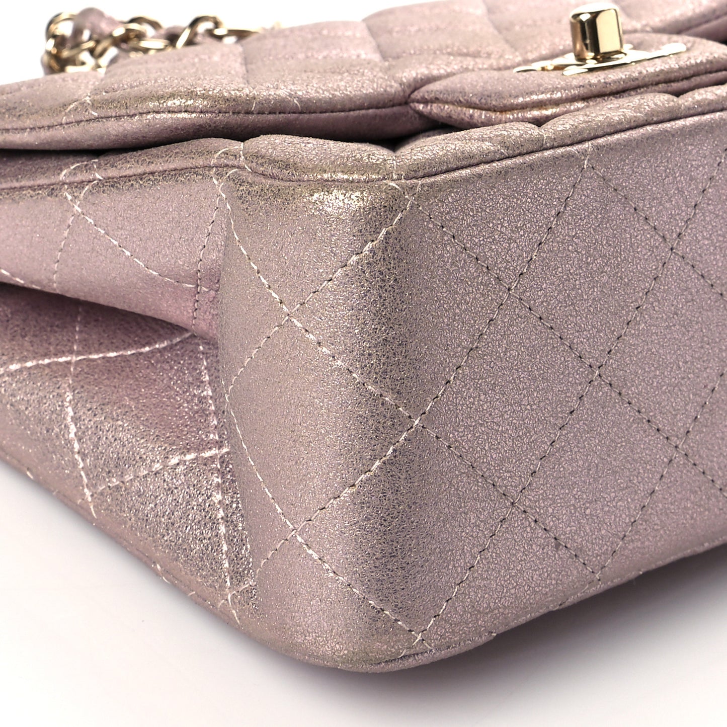Iridescent Calfskin Quilted Mini Square Flap Light Pink