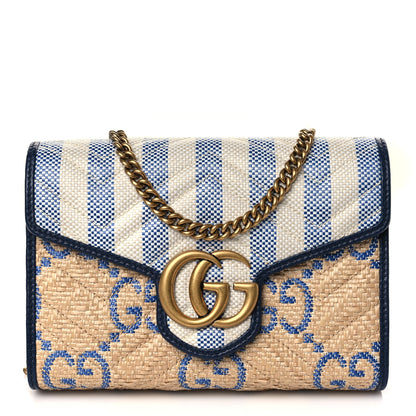 Gucci Raffia GG Monogram Matelasse GG Marmont Chain Wallet Mystic White Royale Natural 1 of 10