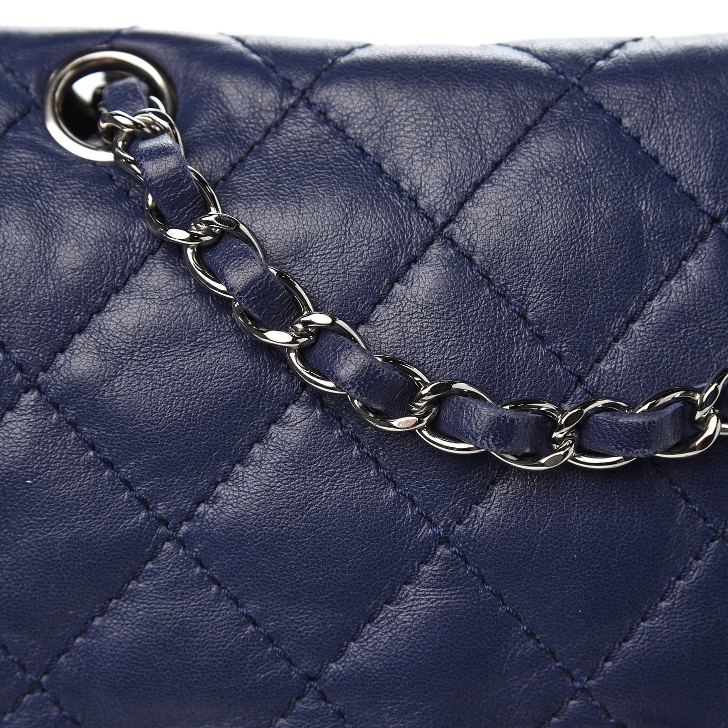 Shiny Lambskin Quilted Mini Trianon Messenger Flap Blue