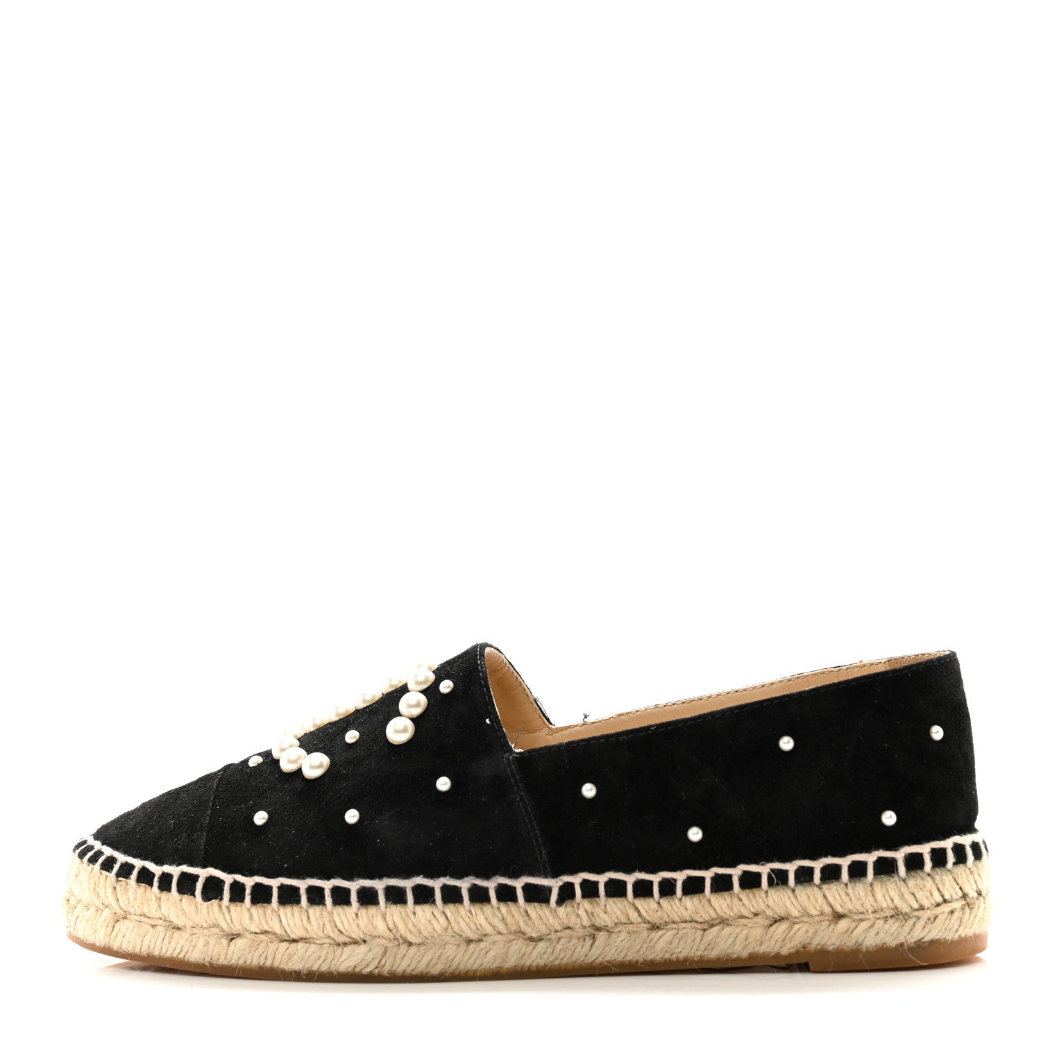 Chanel Suede Pearl CC Espadrilles 38 Black 1 of 10