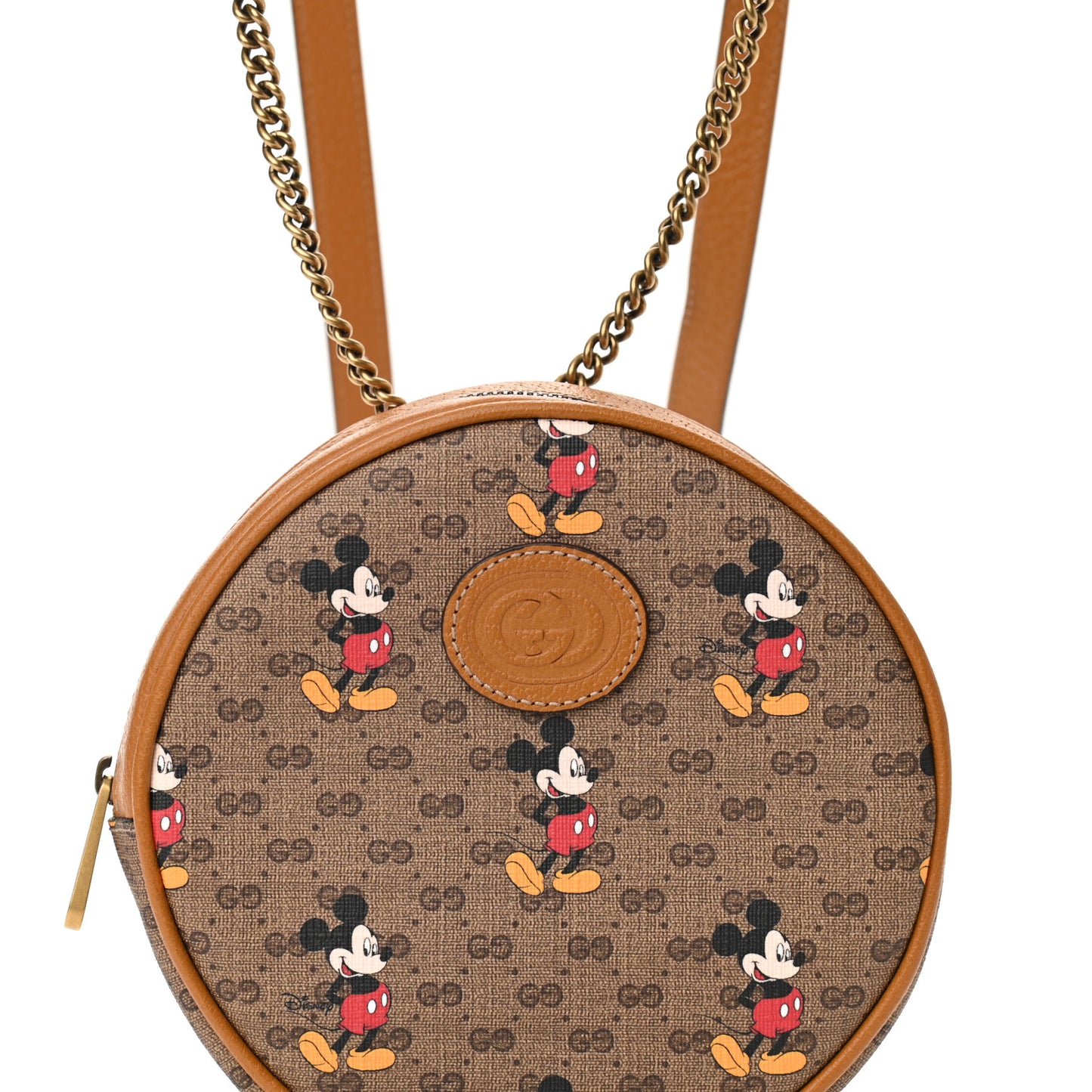 X DISNEY Mini Vintage GG Supreme Monogram Mickey Mouse Round Backpack Beige Vintage Sun Oil
