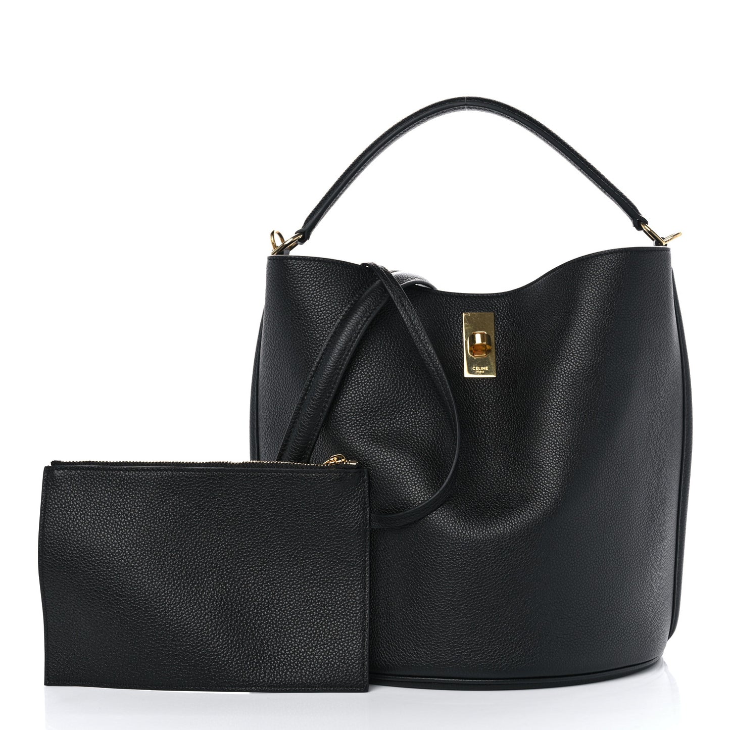 Supple Grained Calfskin Bucket 16 Bag Black