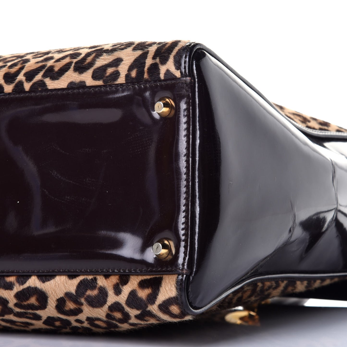 Patent Pony Hair Leopard Print Large Lady Dior Brown