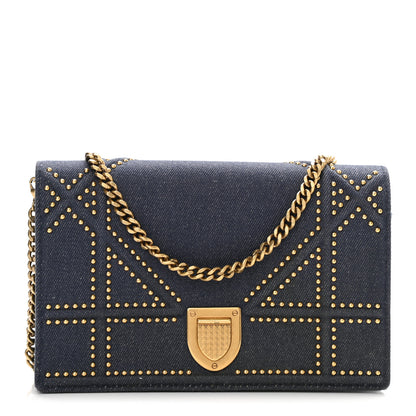 Christian Dior Denim Studded Diorama Wallet On Chain Blue 1 of 10