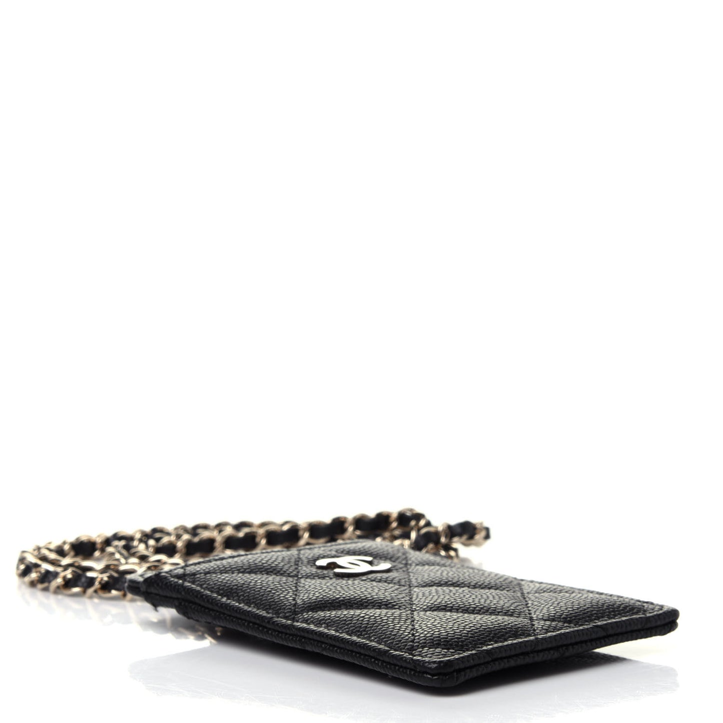 Caviar Quilted Card Holder On Chain Black