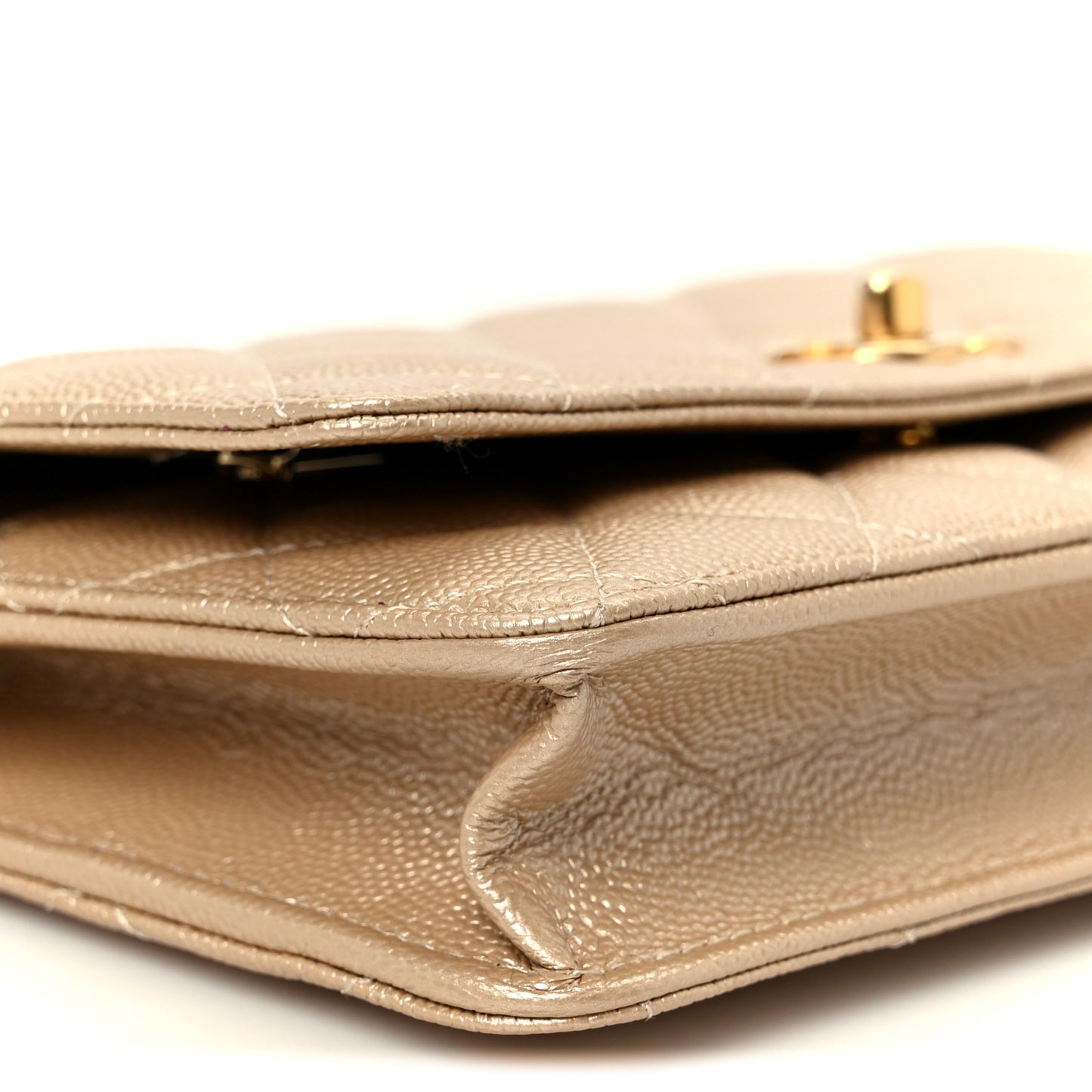 Metallic Caviar Quilted Coin Wallet On Chain WOC Gold